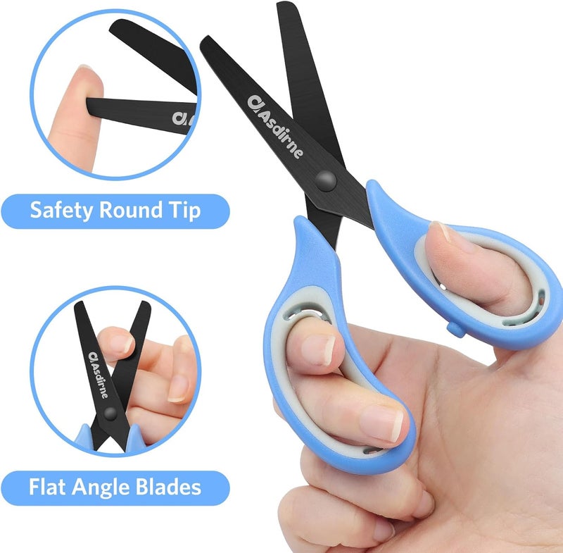 Asdirne Kids Scissors - Safety Children Scissors with Blunt Tip Stainless Steel Blades and Soft Grip, Great for Home and School, Blue, 13.5cm - Image 3